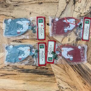 Set of 4 Vintage Mera Vic Wooden Santa Ornaments Unopened in Original Packaging